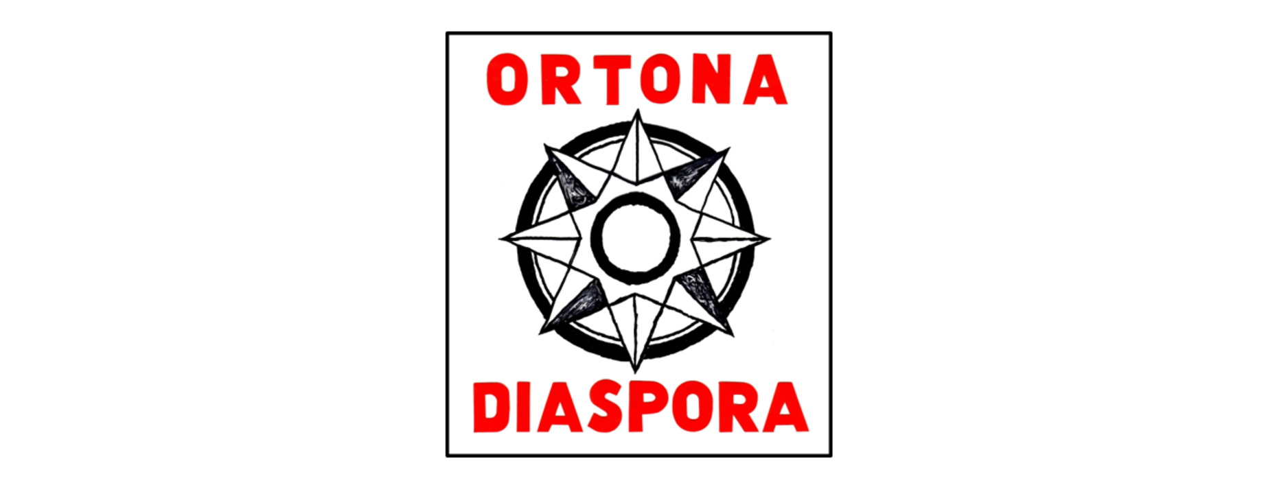 A drawing of a compass with the words "Ortona Diaspora" in red font