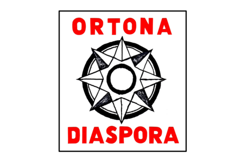 A drawing of a compass with the words "Ortona Diaspora" in red font