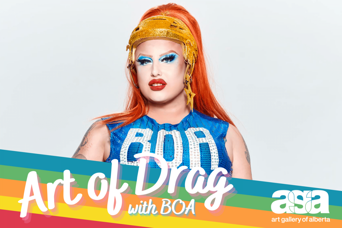 A photo of BOA appears and the text "Art of Drag with BOA" is below on a rainbow backbround