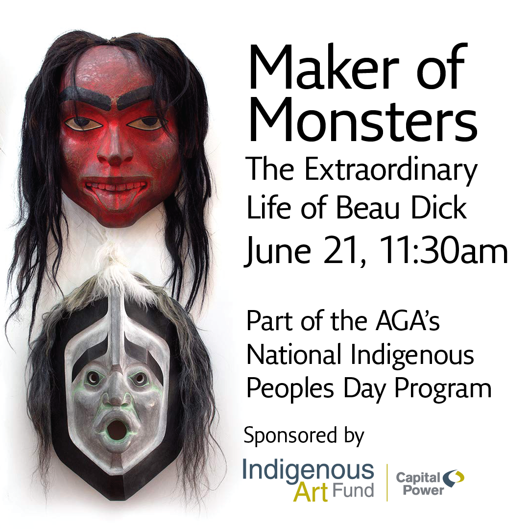 an assortment of masks made by Indigenous artist beau Dick