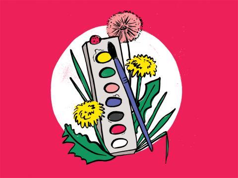 Illustration of paints and dandelions